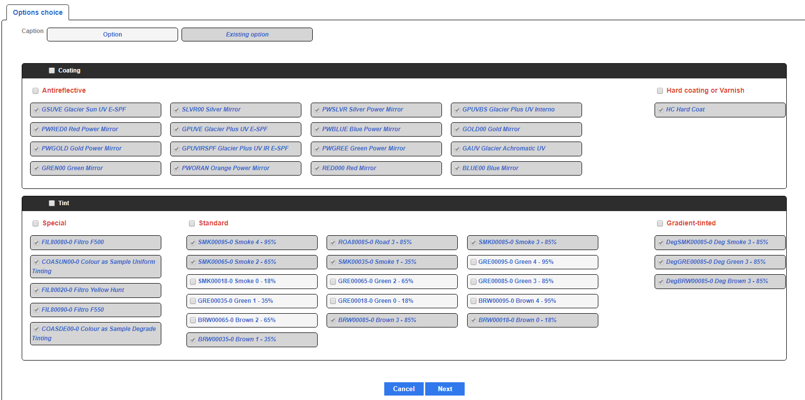 International optical catalog options choice